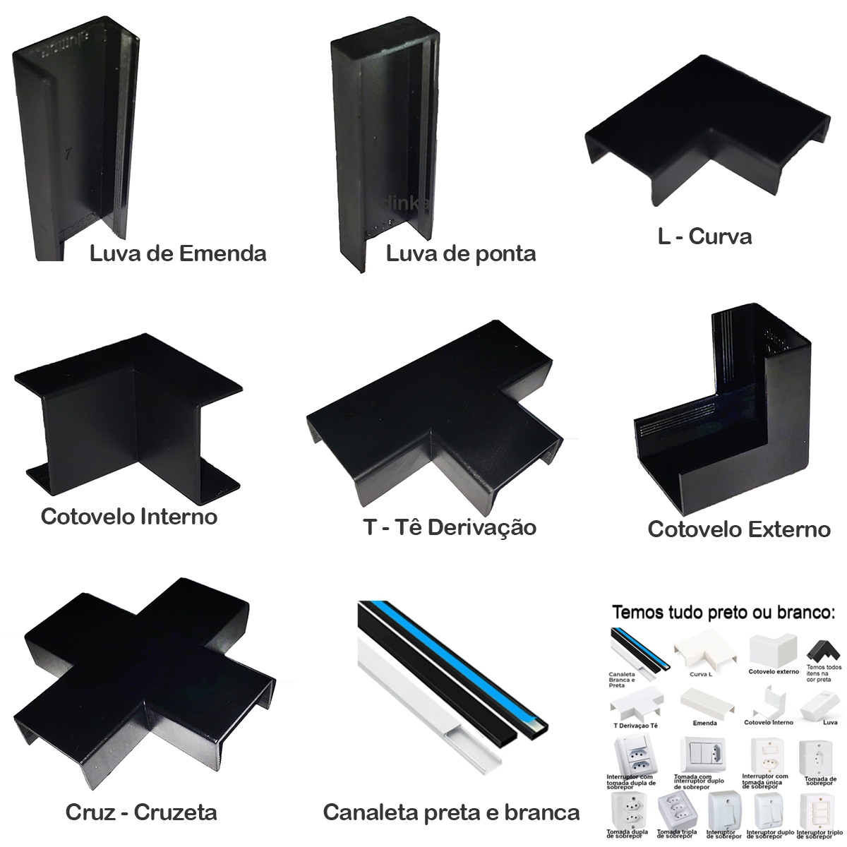 Acabamento De Canaleta Preta 20x10mm Emenda De Canaleta Pvc Fio Preto - Image 2