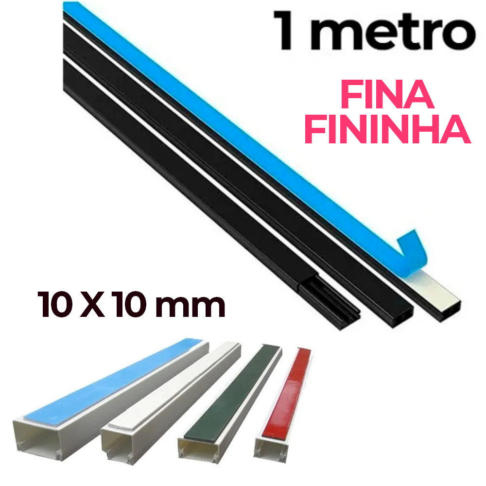 Canaleta 10×10 Fina Branca Ou Preta Com Adesivo 1 Metro Fininha Branco Preto Para Fio - Image 2