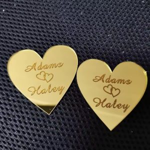 20 peças espelho acrílico gravado ouro amor corações peças centrais de mesa de casamento etiqueta personalizado - Image 2
